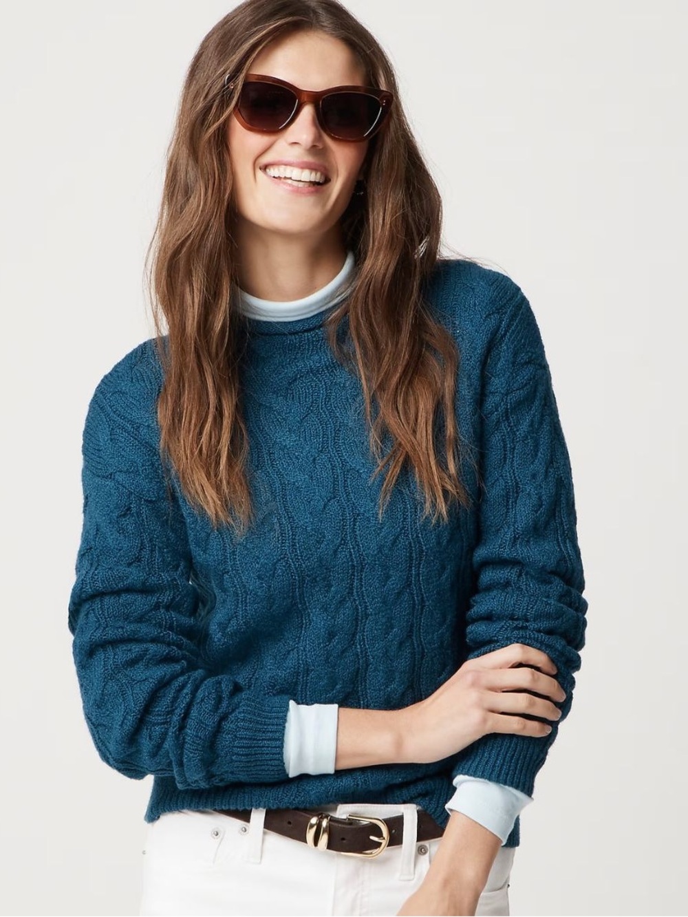 J.Crew Women’s Teal Cable-Knit Sweater